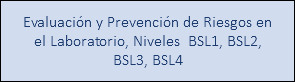 Evaluación y Prevención de Riesgos en el Laboratorio, Niveles BSL1, BSL2, BSL3, BSL4